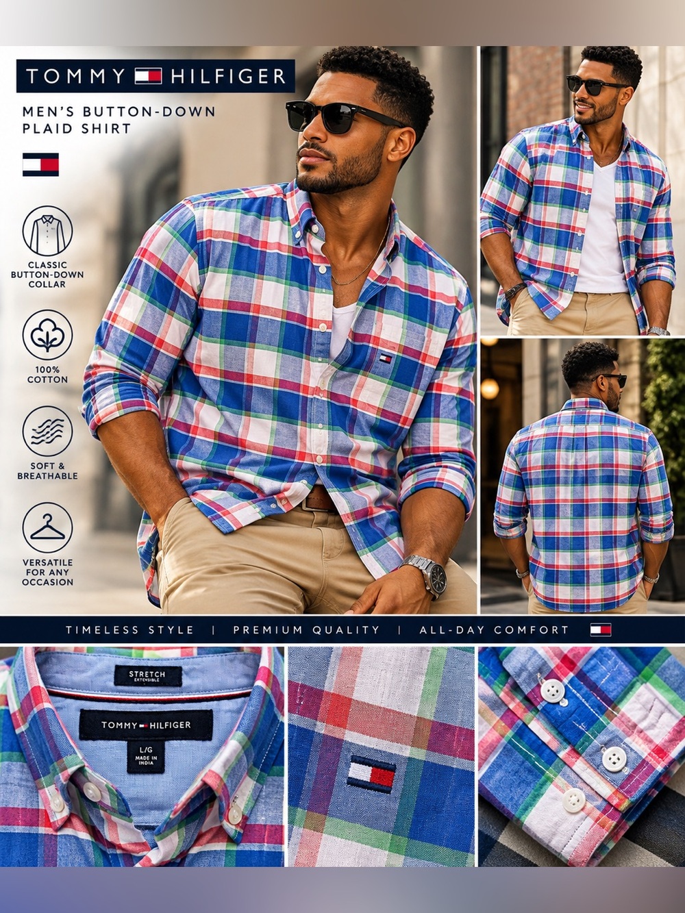 Tommy Hilfiger Men’s Multicolory Plaid Button-Down Shirt size Large